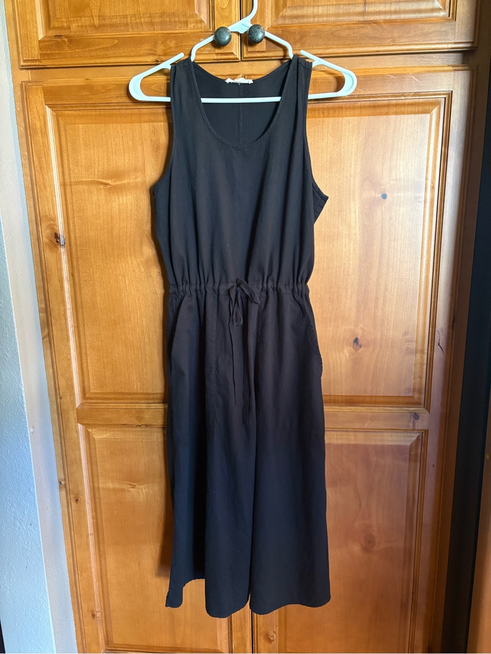 Eileen Fisher Black Sleeveless Midi Tie-Waist Dress
